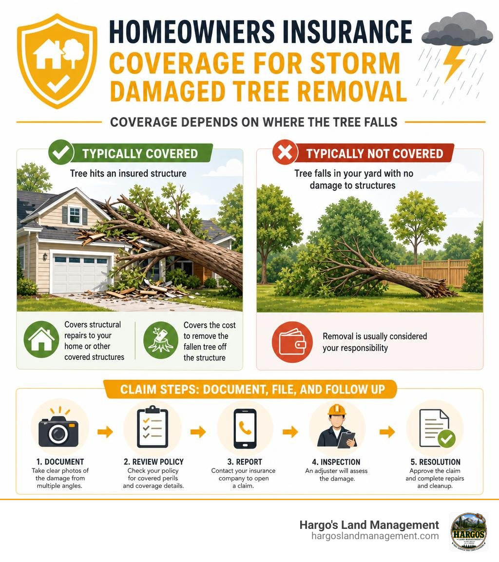 Homeowners insurance coverage for storm damaged tree removal infographic