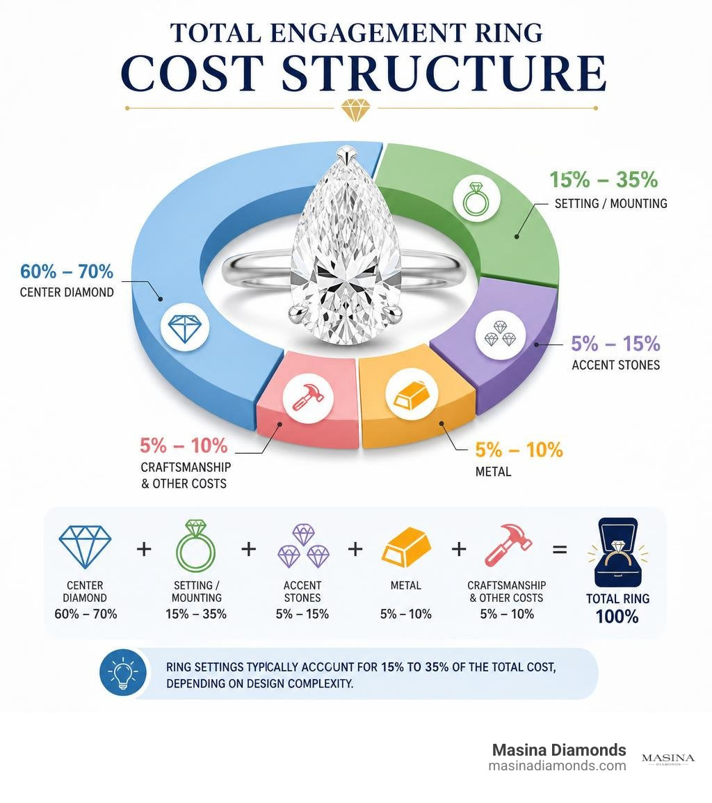 Infographic breaking down total engagement ring cost structure infographic
