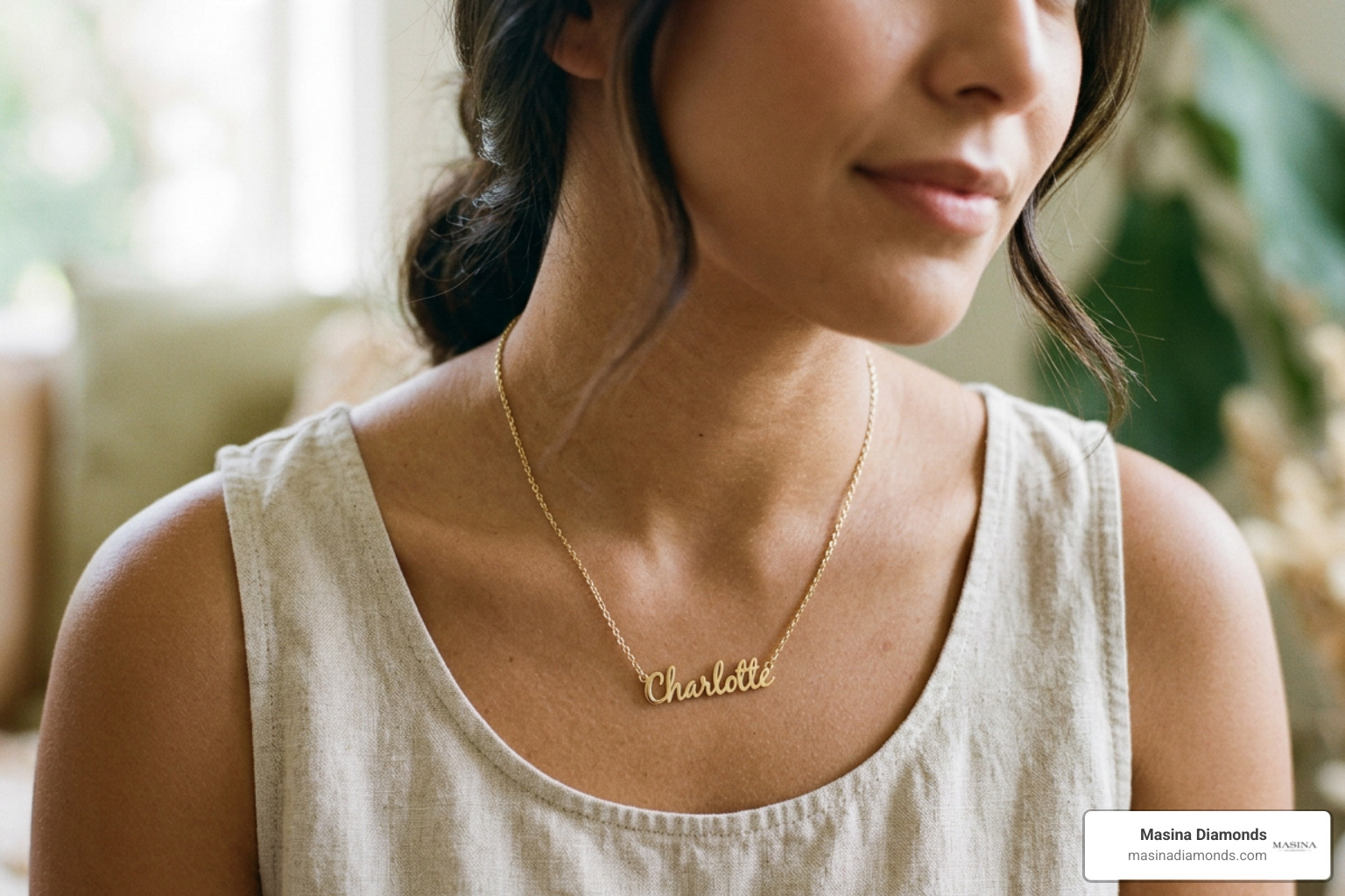 Custom gold name pendant paired with a delicate gold chain Custom gold name pendant paired with a delicate gold chain