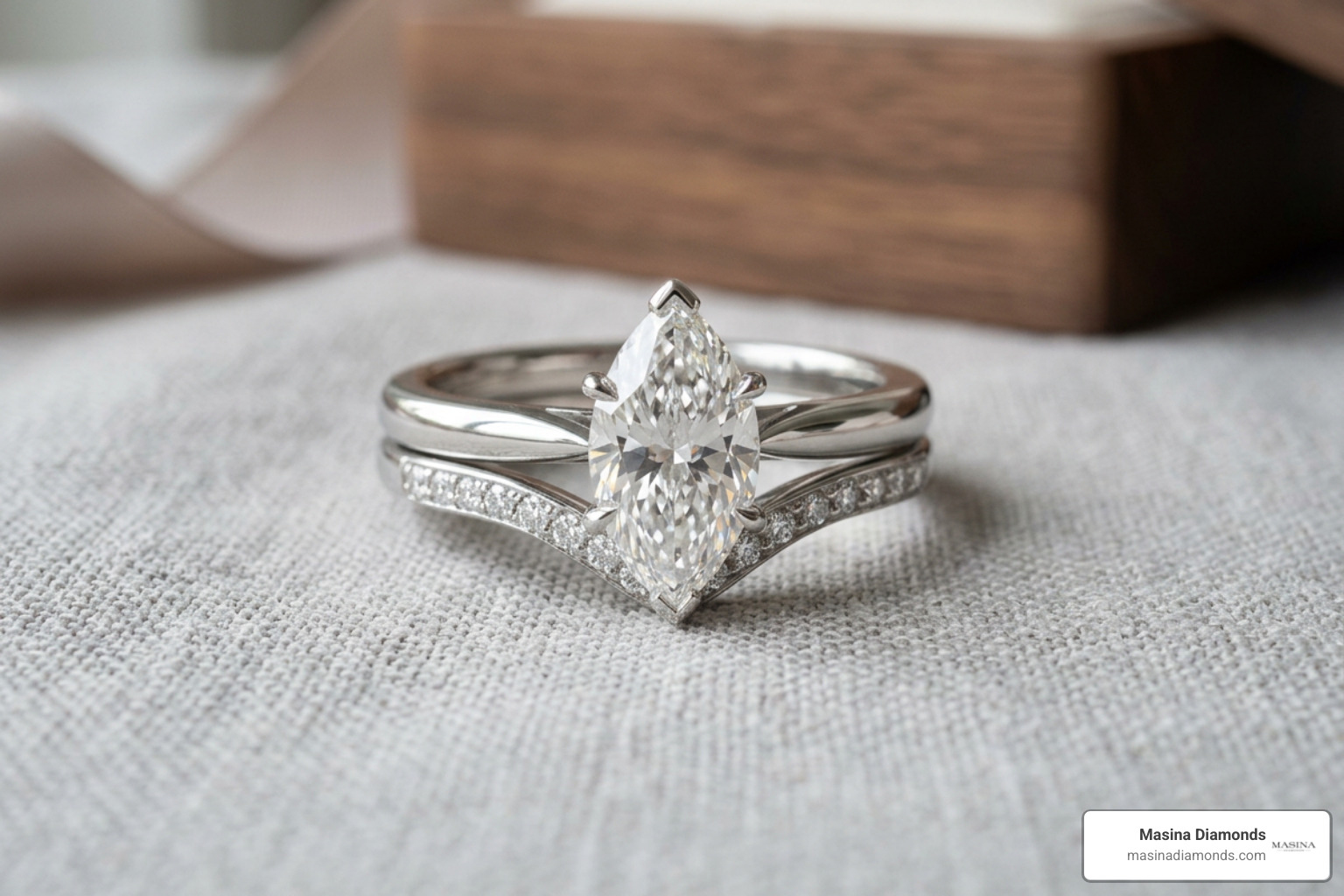 marquise cut diamond interlocking ring set