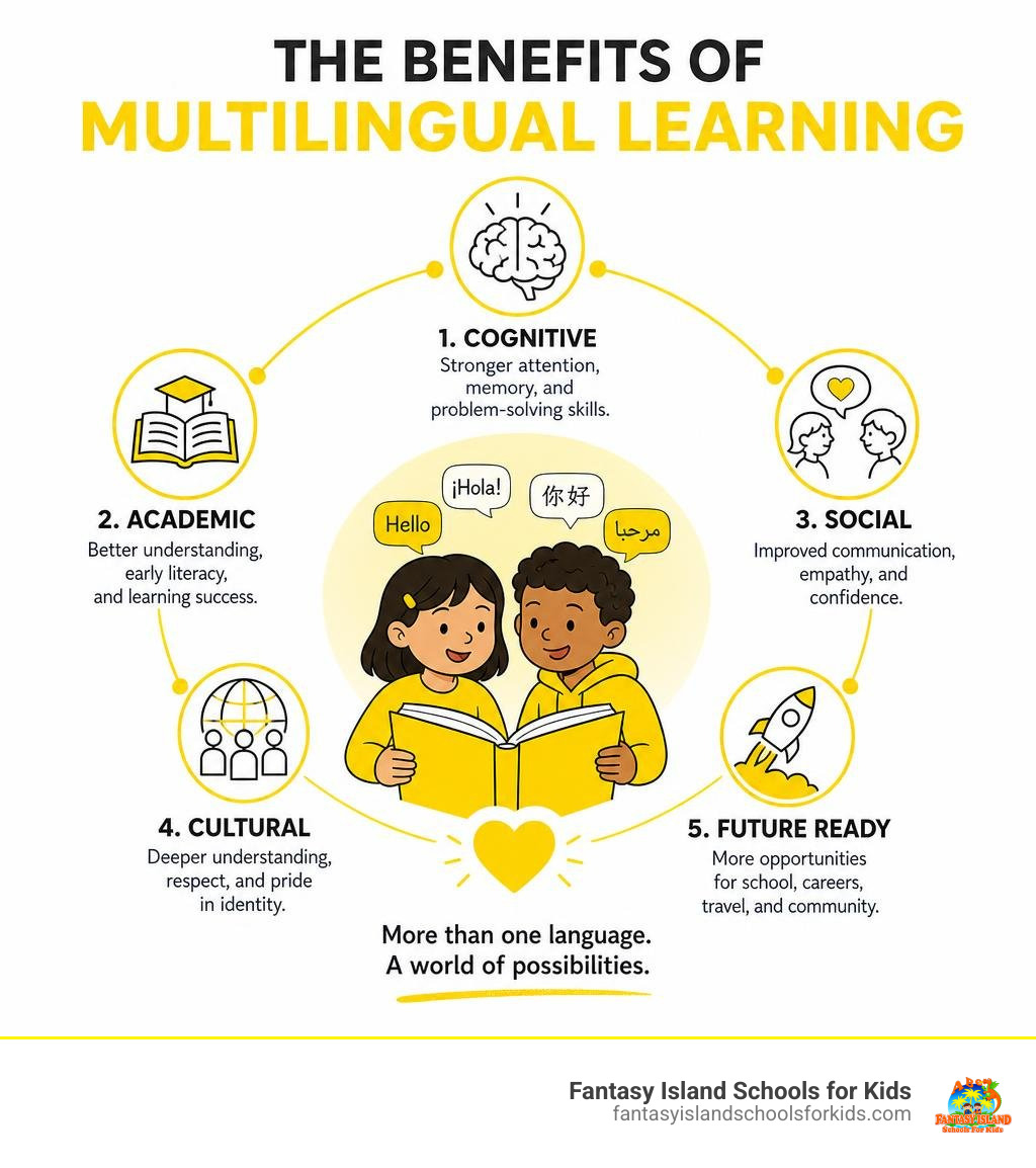 Infographic: cognitive, academic, social, cultural, and future multilingual learning benefits infographic Infographic: cognitive, academic, social, cultural, and future multilingual learning benefits infographic