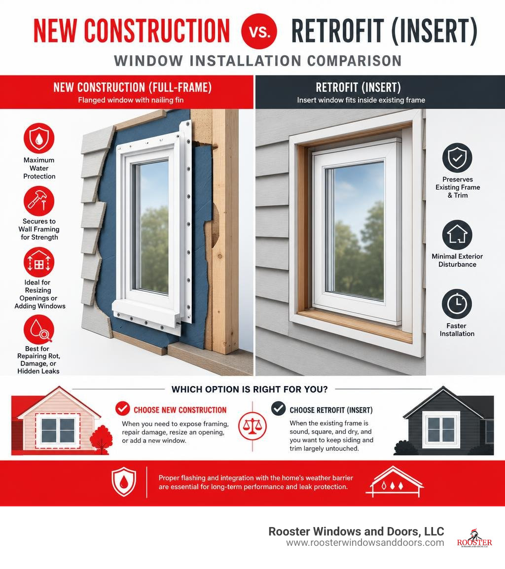 new construction versus retrofit window installation comparison infographic new construction versus retrofit window installation comparison infographic