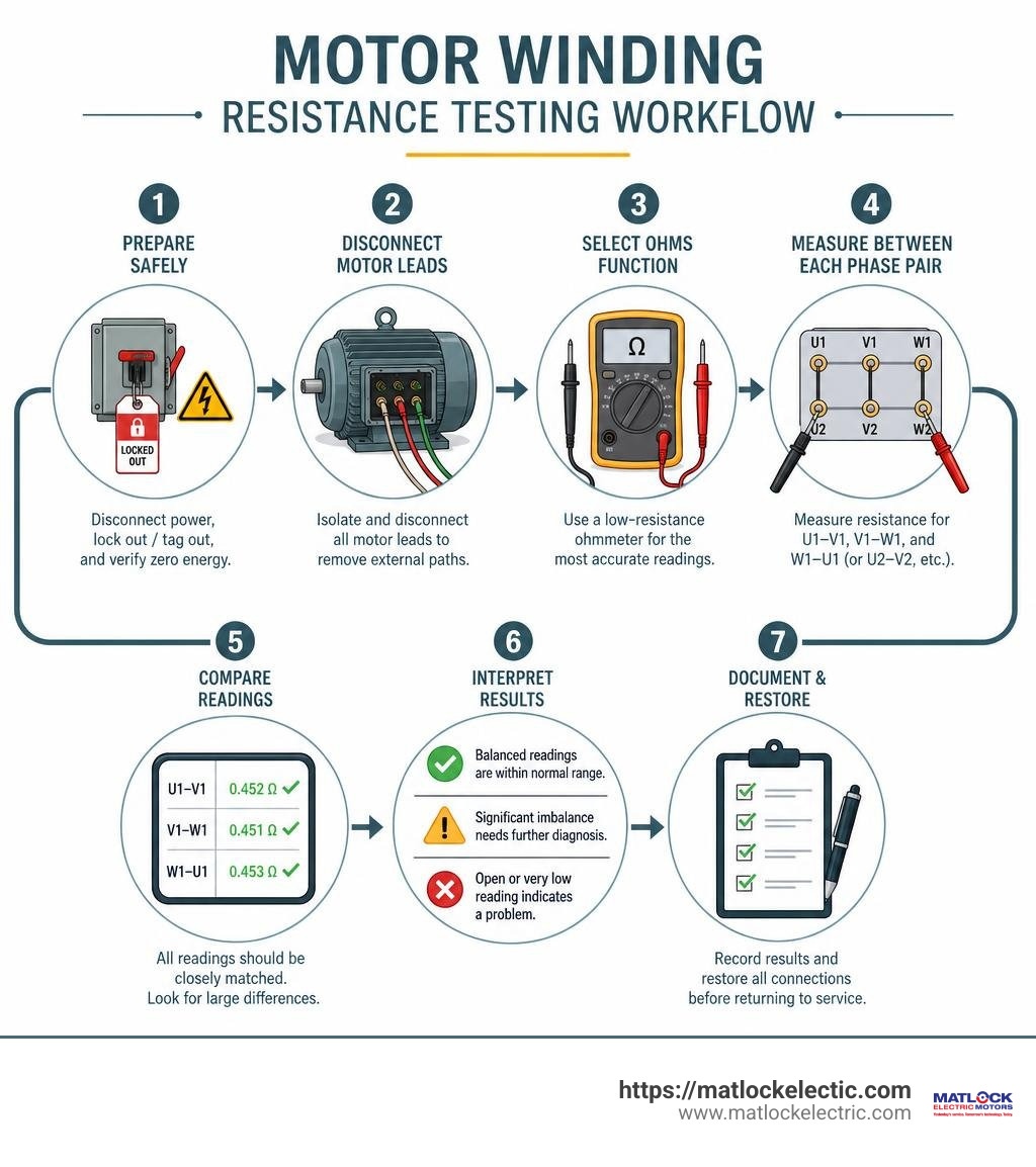 motor winding resistance testing workflow infographic