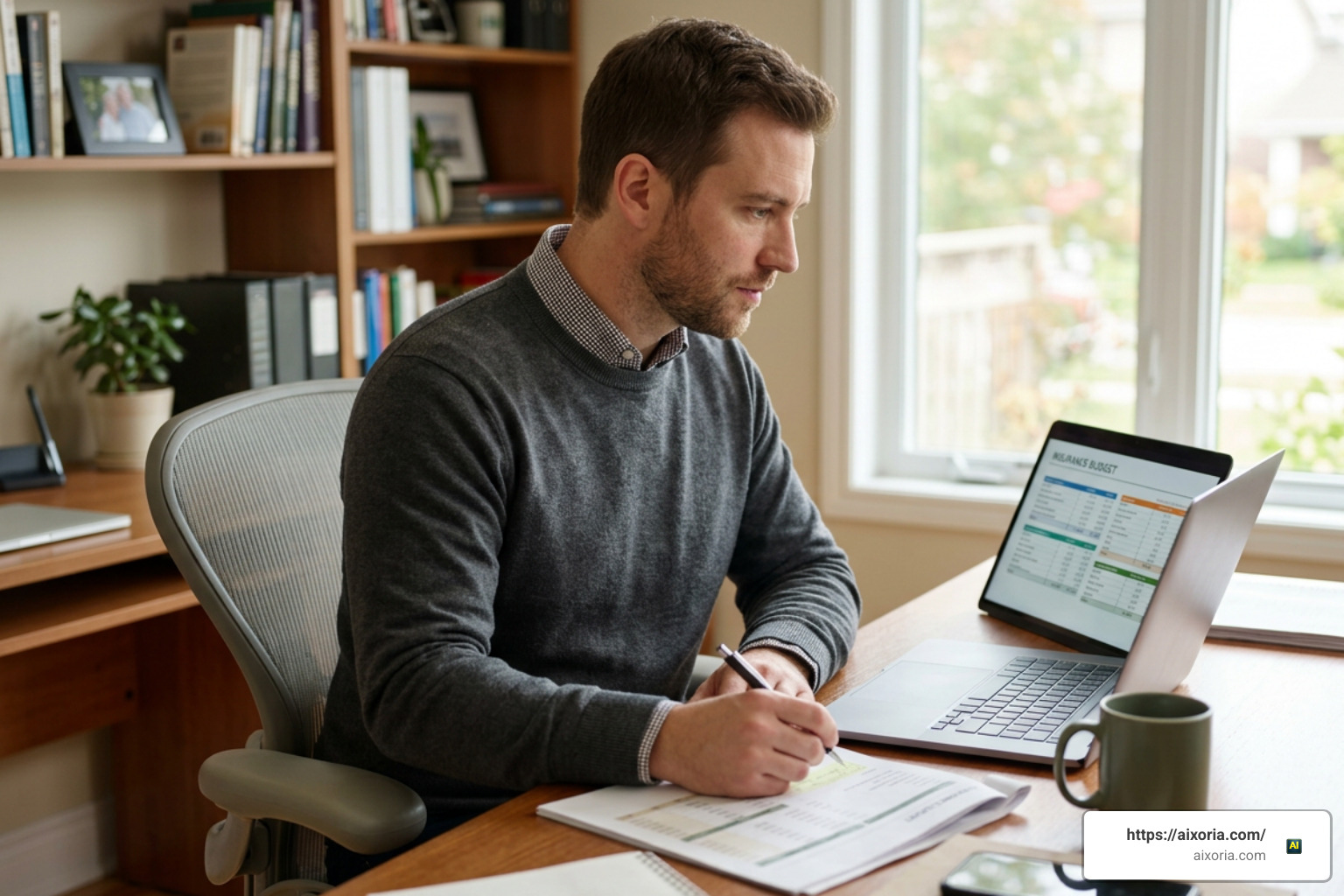 Canadian small business owner reviewing insurance budget
