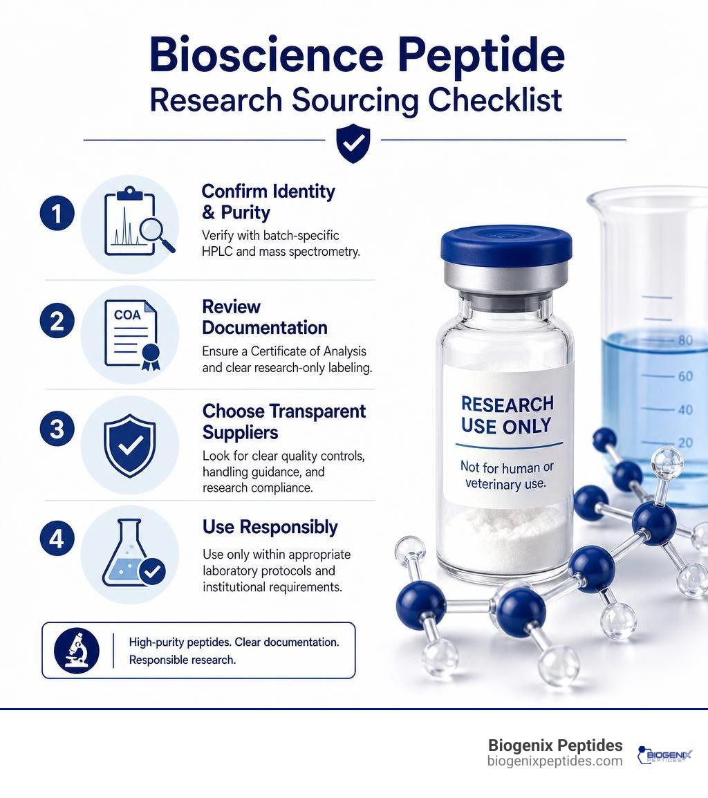 Bioscience peptide research sourcing checklist infographic