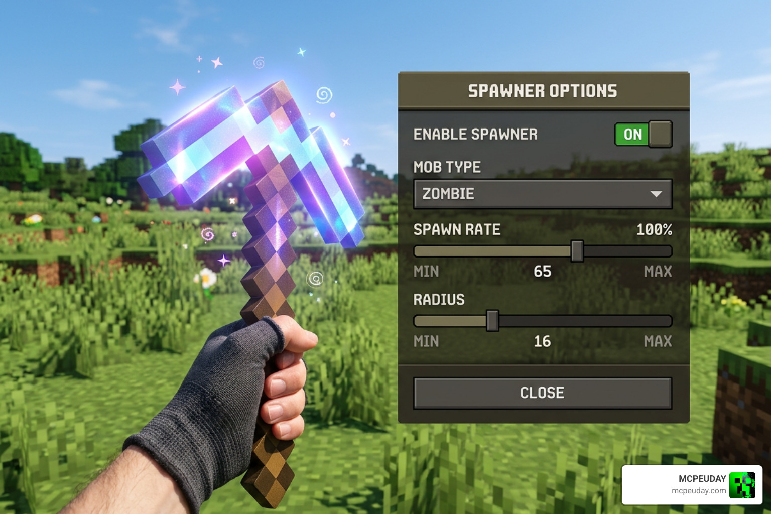 In-game configuration GUI menu interface for Silk Touch Spawners