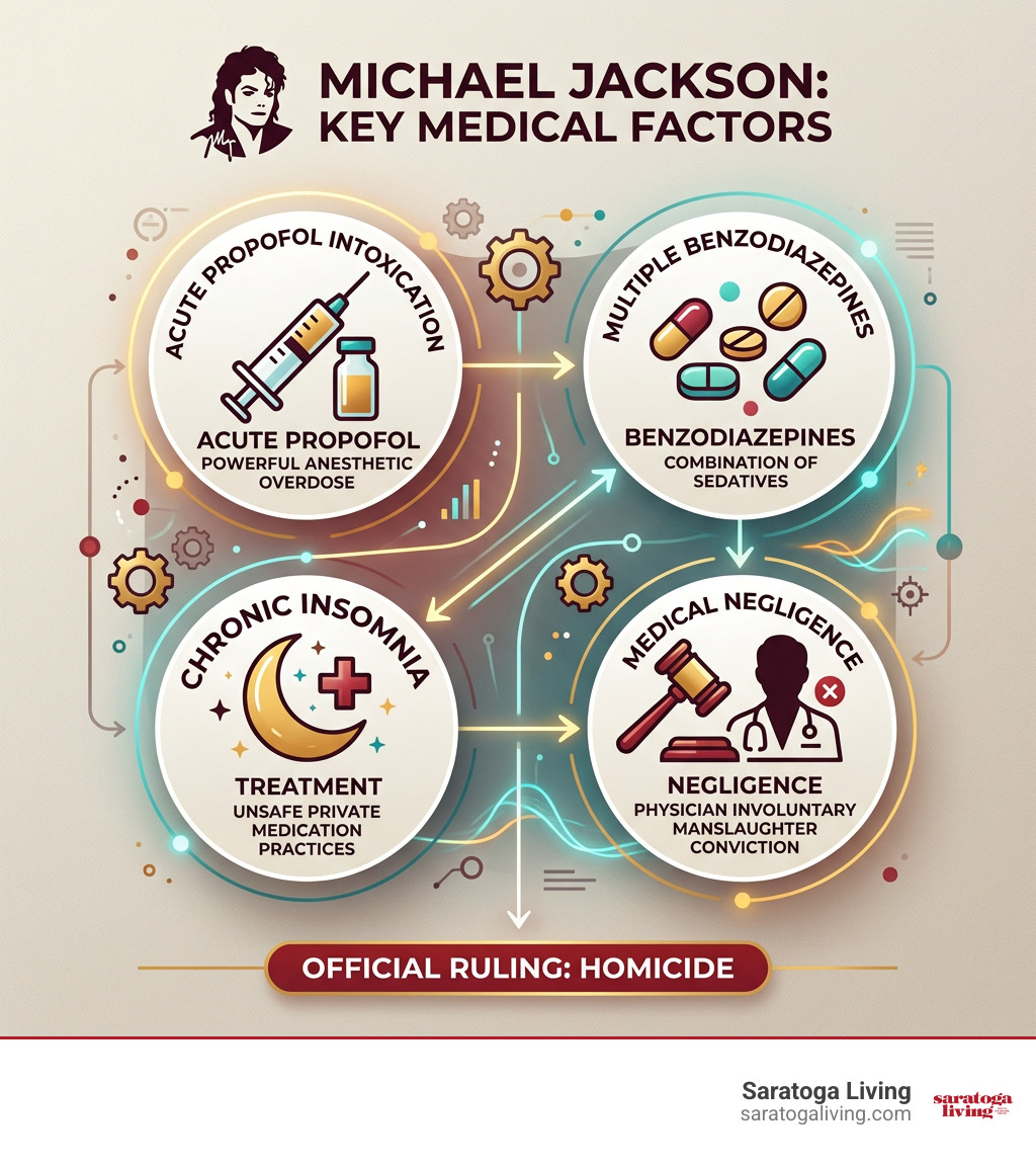 Michael Jackson death cause key medical factors infographic Michael Jackson death cause key medical factors infographic