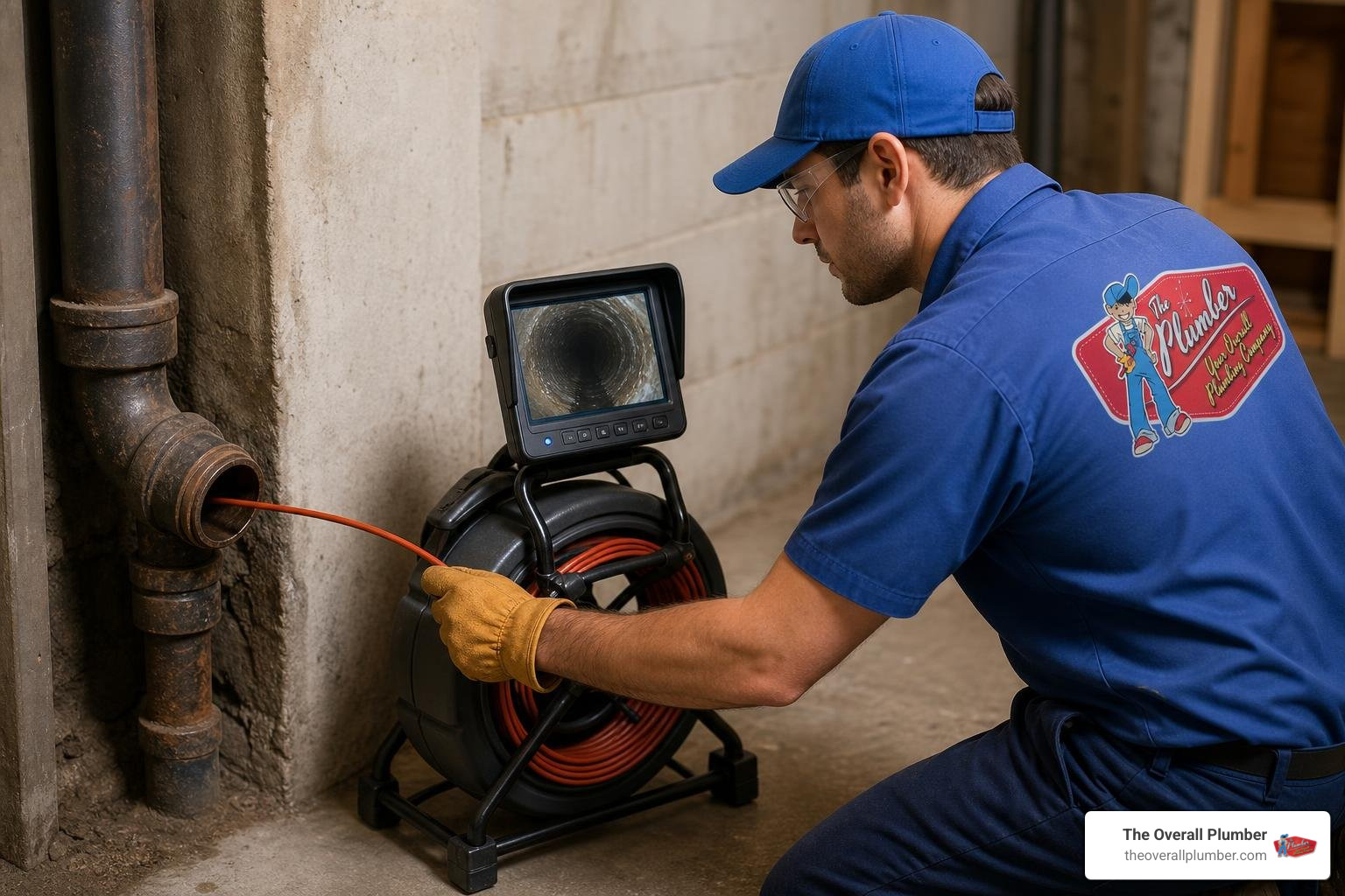 plumber performing a sewer camera inspection plumber performing a sewer camera inspection