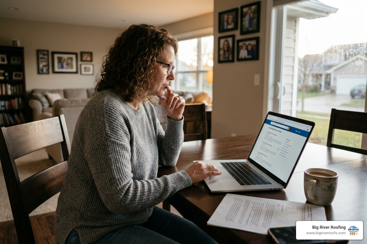 Homeowner reviewing local contractor ratings online Homeowner reviewing local contractor ratings online
