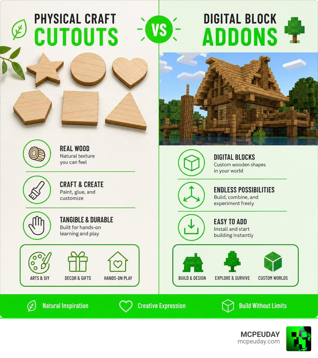 Comparing physical craft cutouts and digital block addons infographic