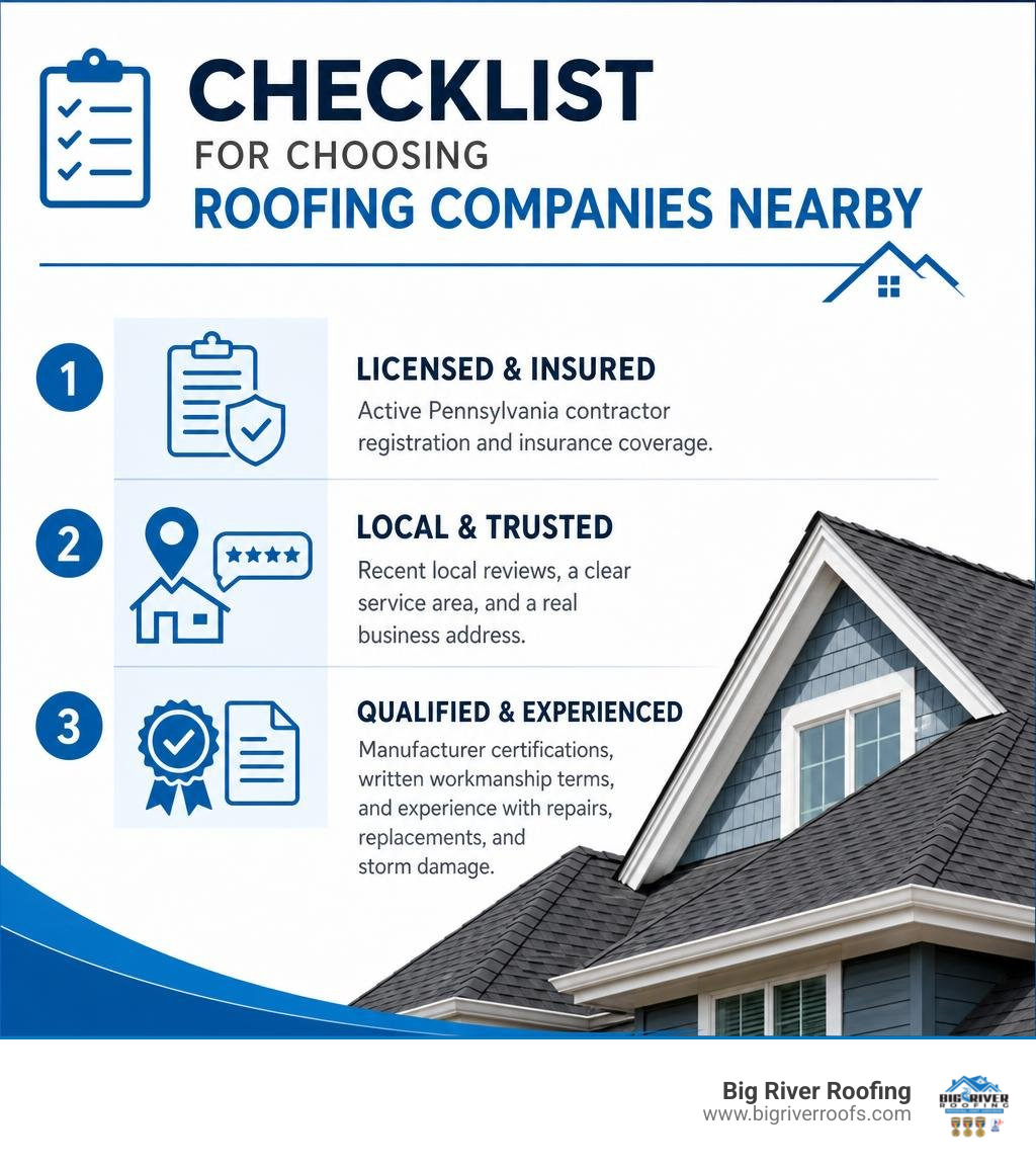 Checklist for choosing roofing companies nearby infographic Checklist for choosing roofing companies nearby infographic