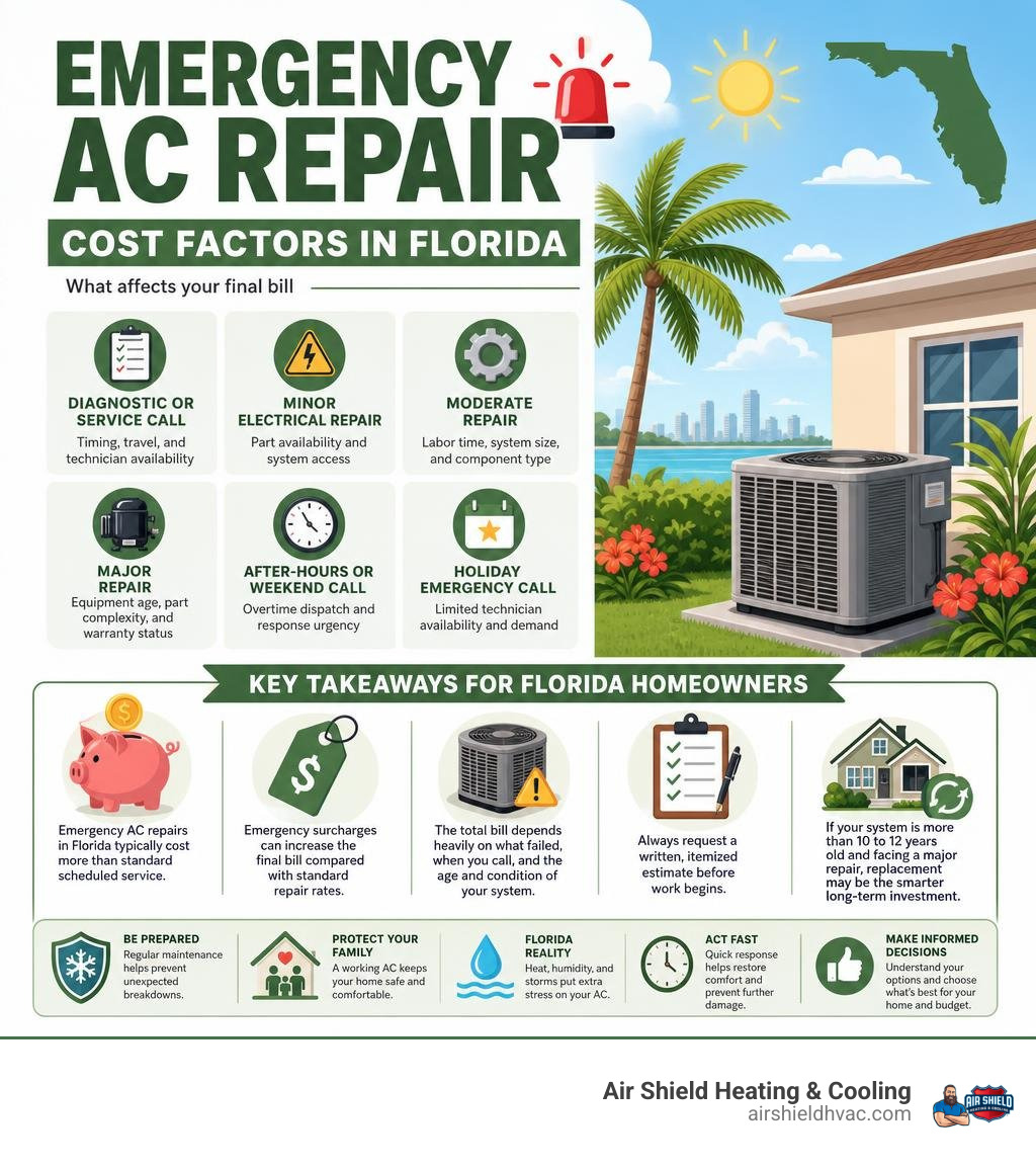 Emergency AC repair cost factors in Florida infographic without specific pricing infographic Emergency AC repair cost factors in Florida infographic without specific pricing infographic