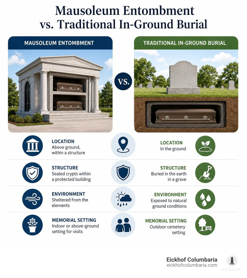 mausoleum entombment compared with traditional in-ground burial infographic