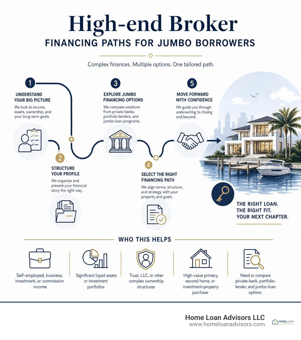 High-end broker financing paths for jumbo borrowers infographic