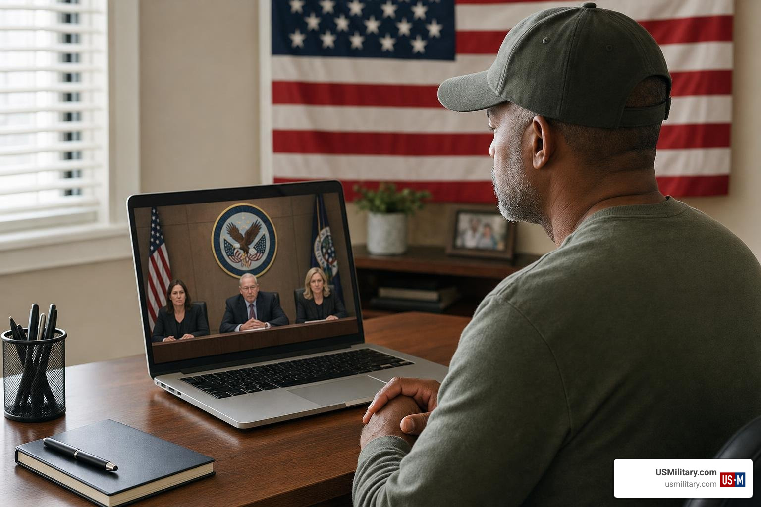 veteran attending virtual BVA hearing