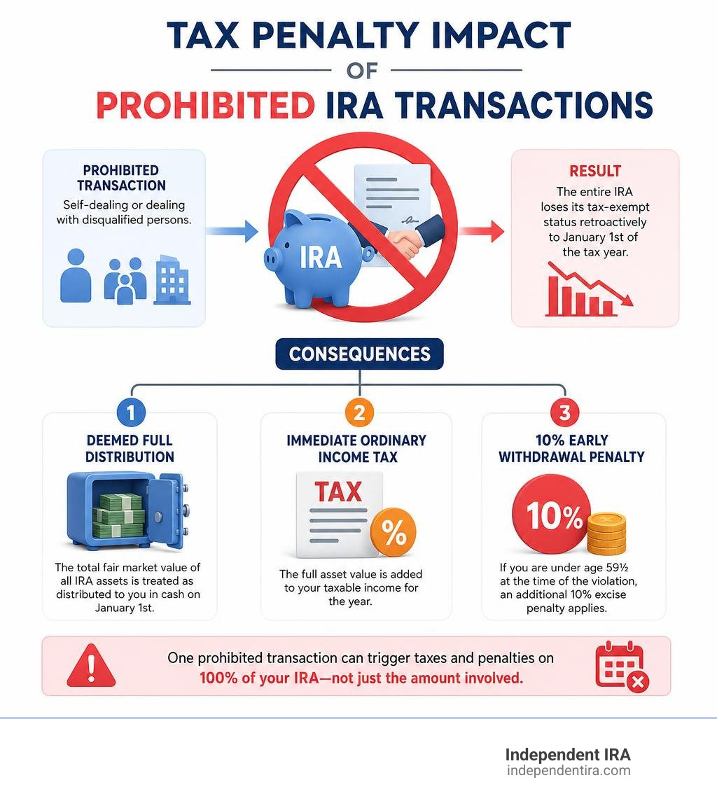 tax penalty impact of prohibited IRA transactions infographic tax penalty impact of prohibited IRA transactions infographic