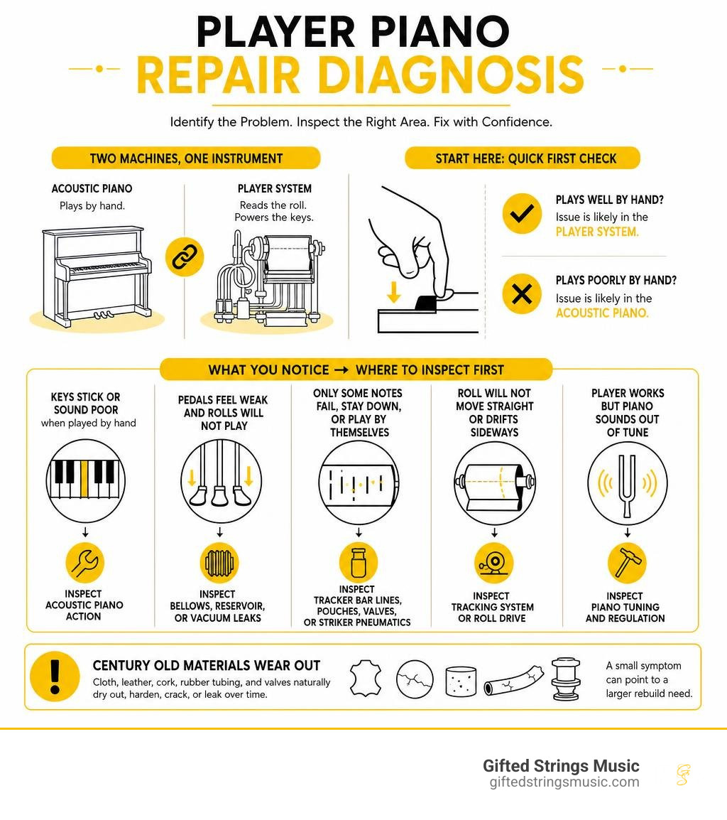 player piano repair diagnosis infographic infographic