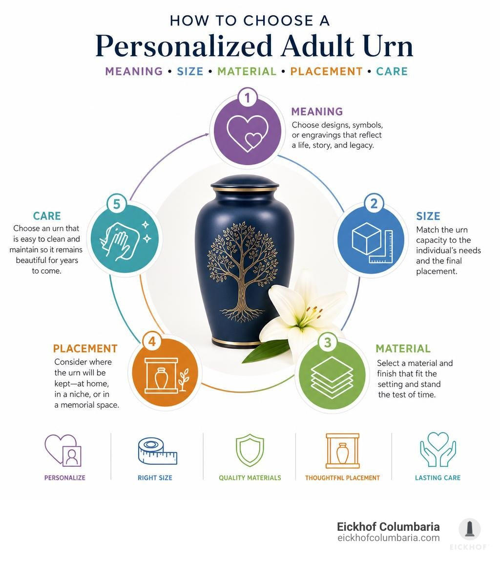 How to choose a personalized adult urn: meaning, size, material, placement, and care infographic How to choose a personalized adult urn: meaning, size, material, placement, and care infographic