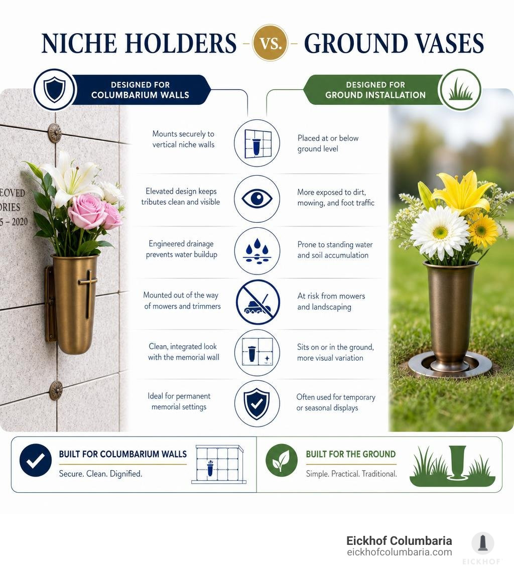 Comparison of Niche Holders vs Ground Vases infographic