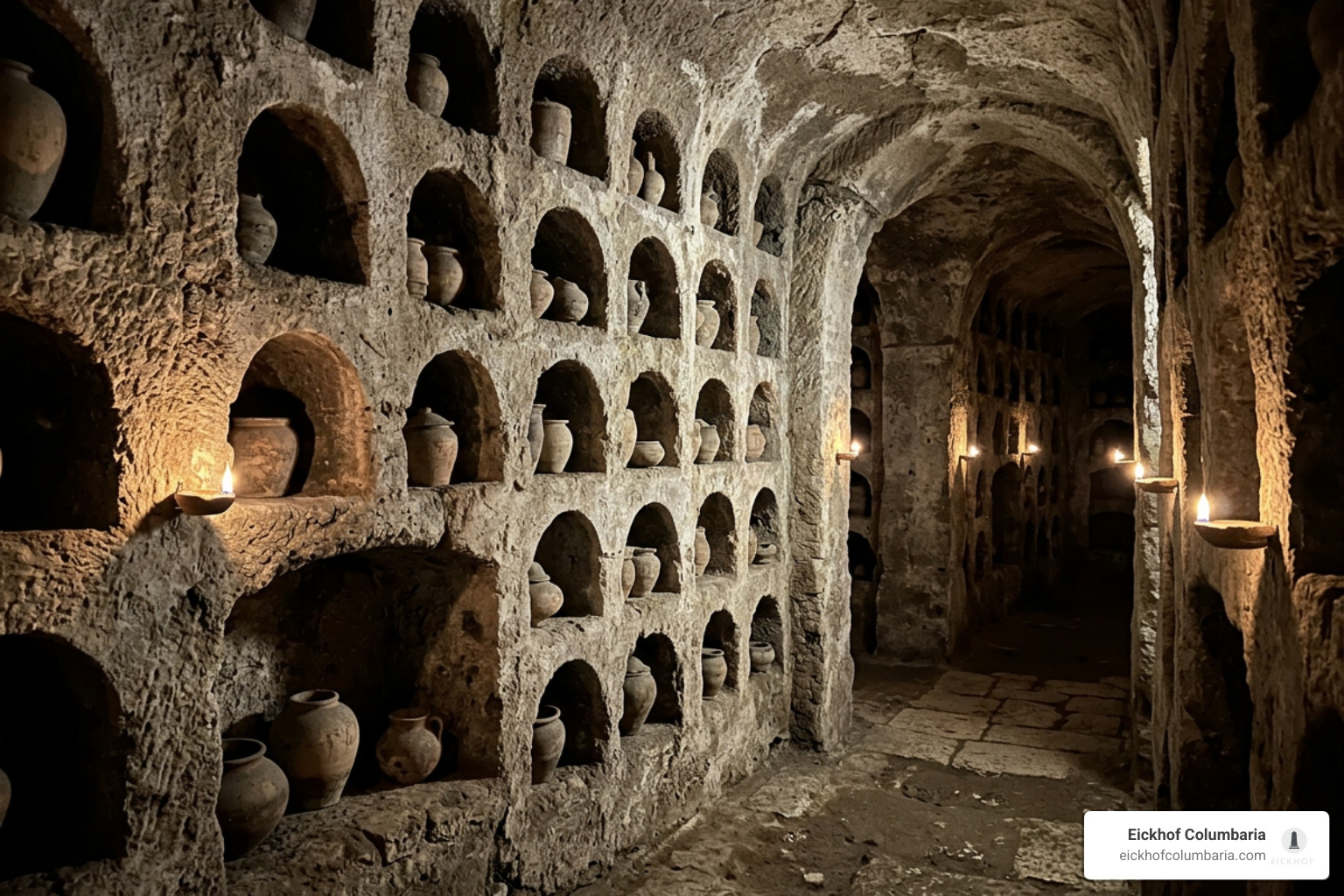 historic Roman columbarium niches underground
