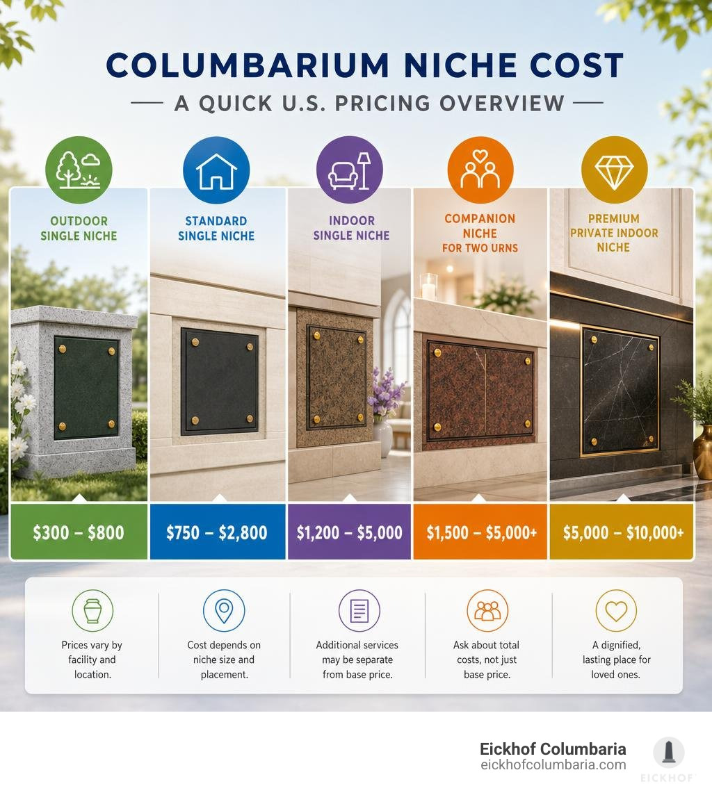Infographic comparing single, companion, outdoor, indoor, and premium niche costs infographic Infographic comparing single, companion, outdoor, indoor, and premium niche costs infographic