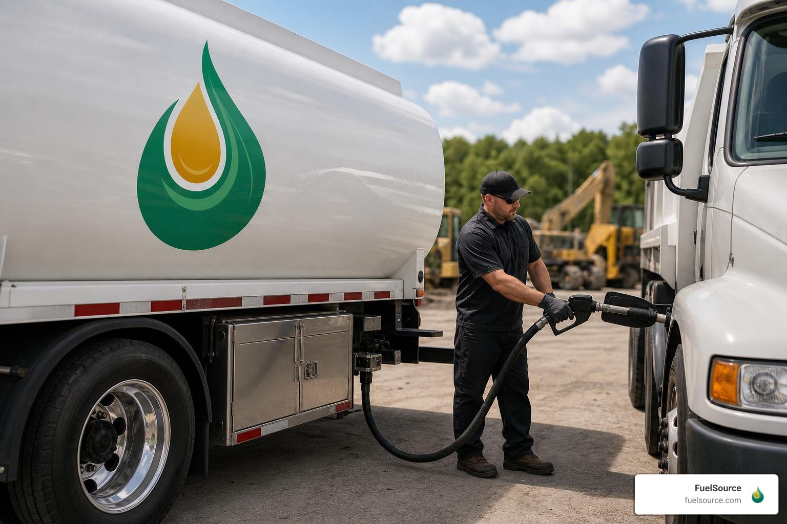 Mobile refueling truck delivering gasoline to commercial vehicles in Buford Mobile refueling truck delivering gasoline to commercial vehicles in Buford