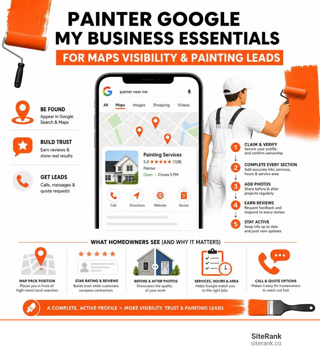 Infographic: painter Google my business essentials for Maps visibility and painting leads infographic Infographic: painter Google my business essentials for Maps visibility and painting leads infographic