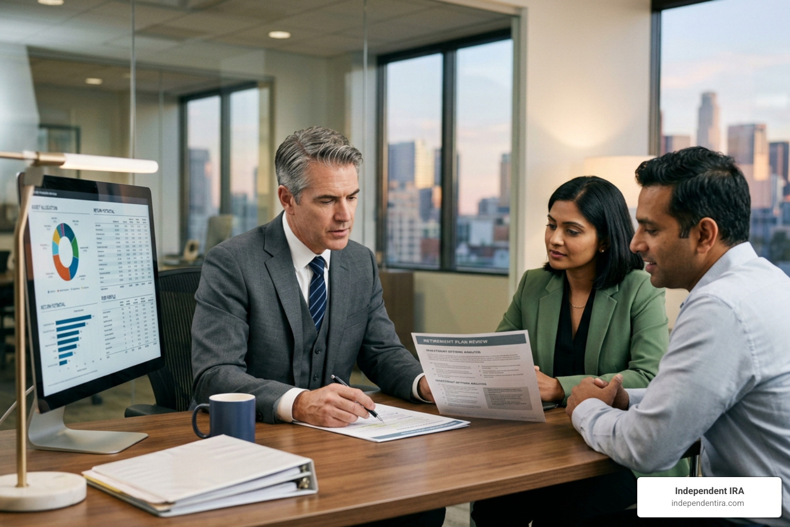 Advisor reviewing self-directed IRA investment options Advisor reviewing self-directed IRA investment options