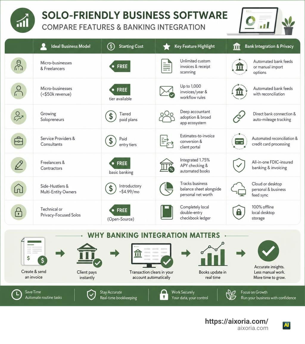 Infographic comparing business software options and banking features infographic