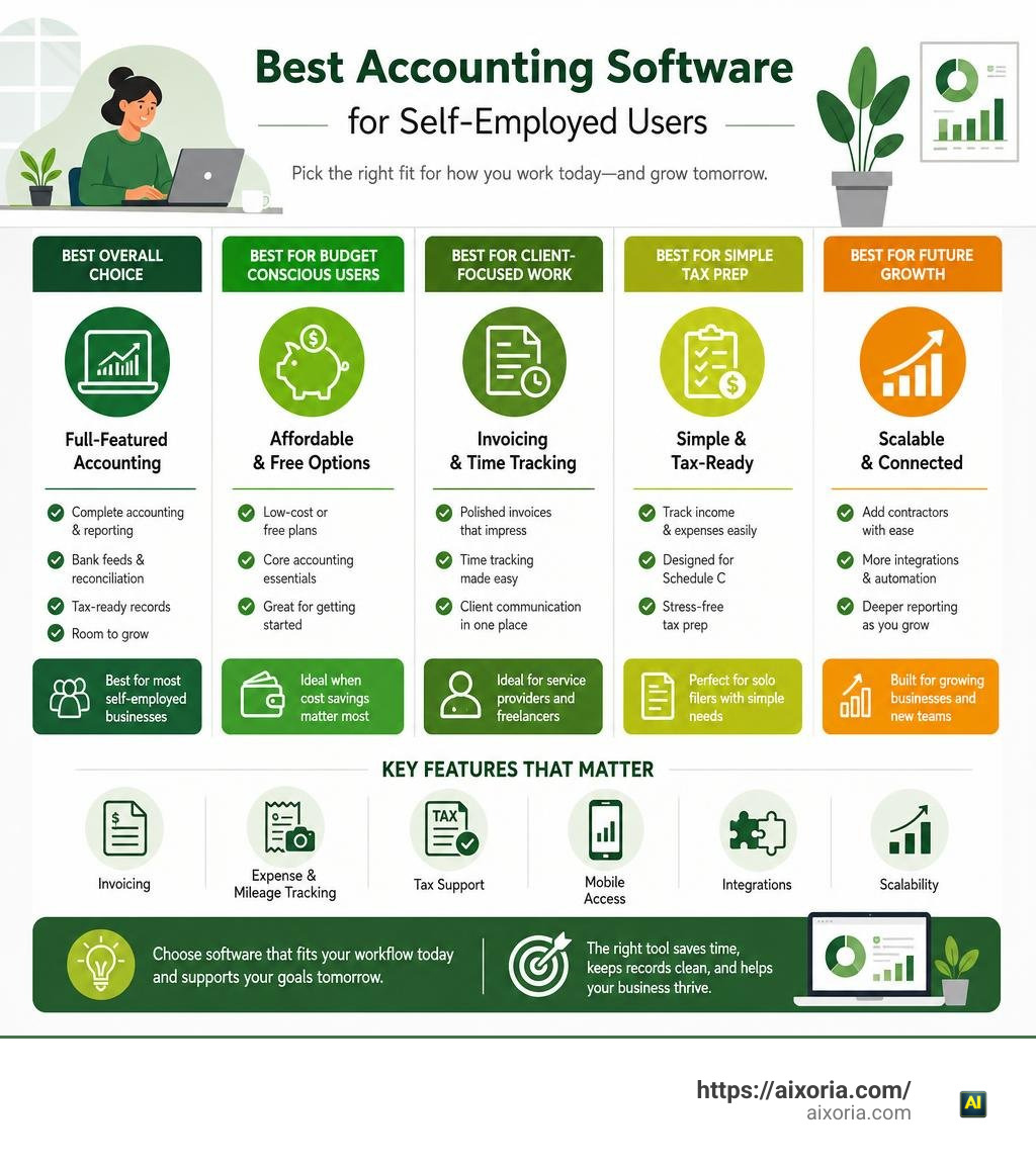 Infographic comparing best accounting software choices for self-employed users infographic