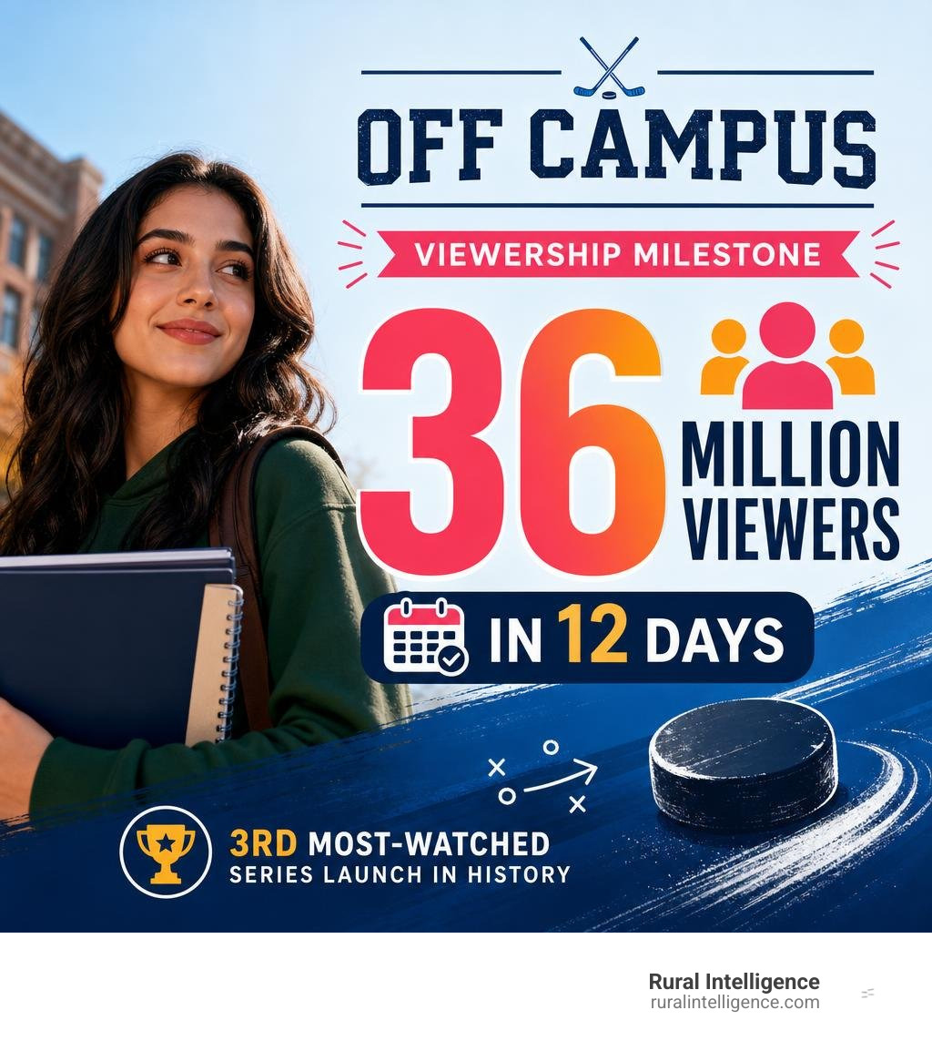 Off Campus viewership stat showing 36 million viewers in 12 days on Prime Video infographic