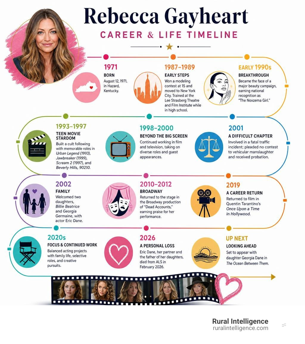 Rebecca Gayheart career and life timeline infographic Rebecca Gayheart career and life timeline infographic