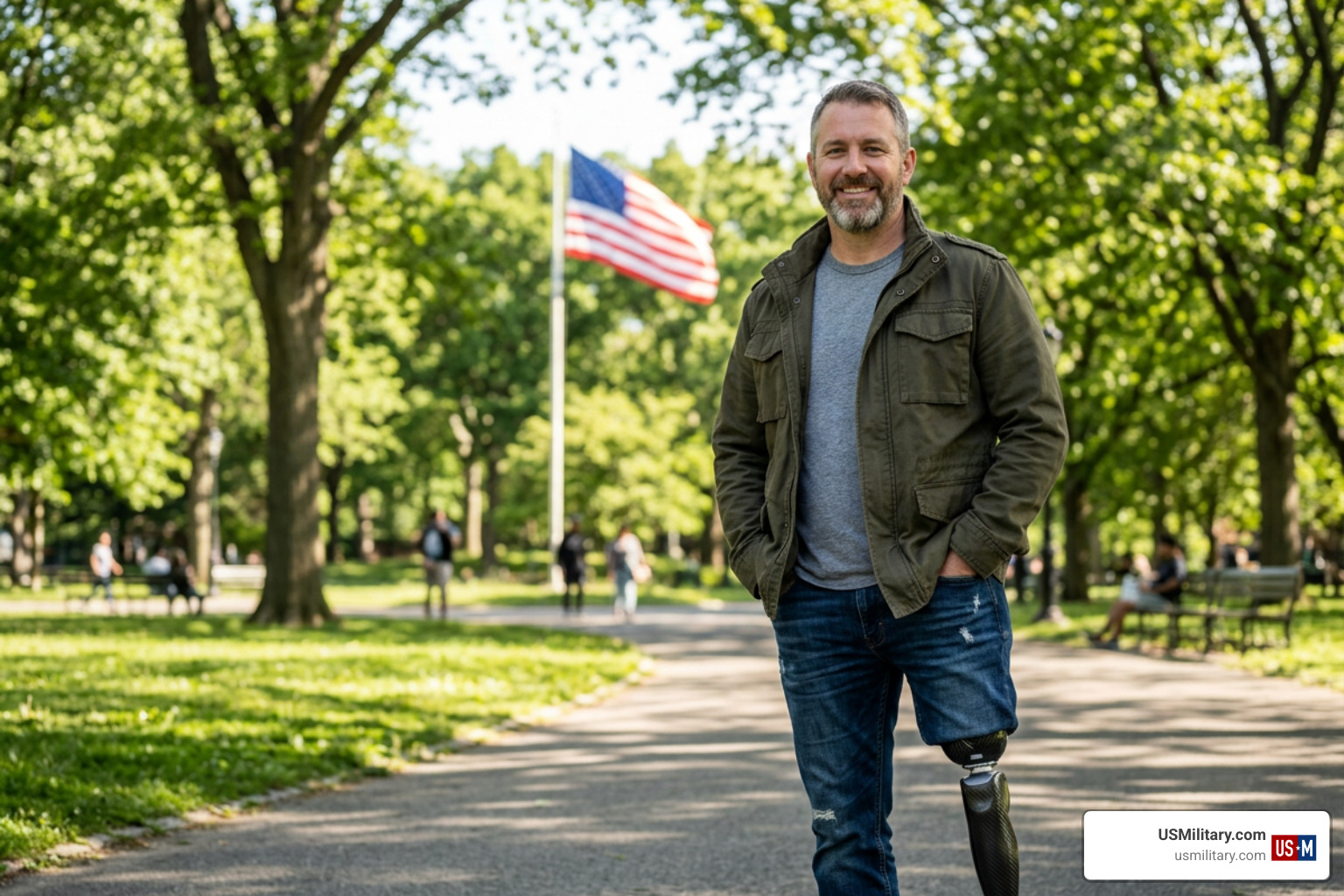 Disabled American military veteran standing confidently outside Disabled American military veteran standing confidently outside