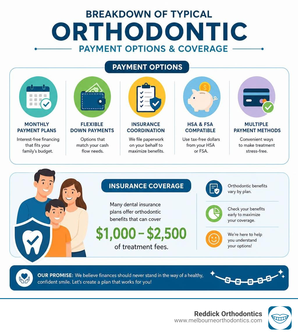 Breakdown of typical orthodontic payment options and coverage infographic
