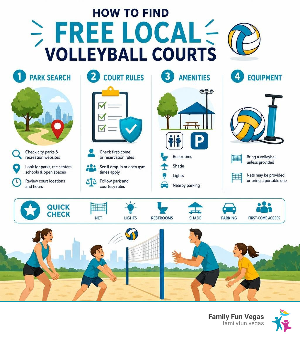 How to find free local volleyball courts: park search, court rules, amenities, and equipment infographic How to find free local volleyball courts: park search, court rules, amenities, and equipment infographic