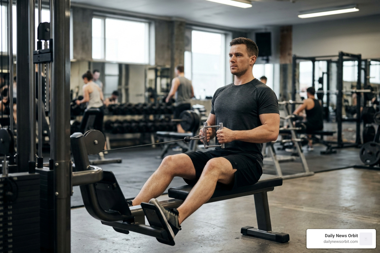 lifter demonstrating proper posture during seated row