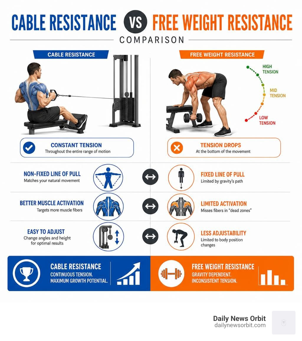 Cable Resistance vs Free Weight Resistance Comparison infographic