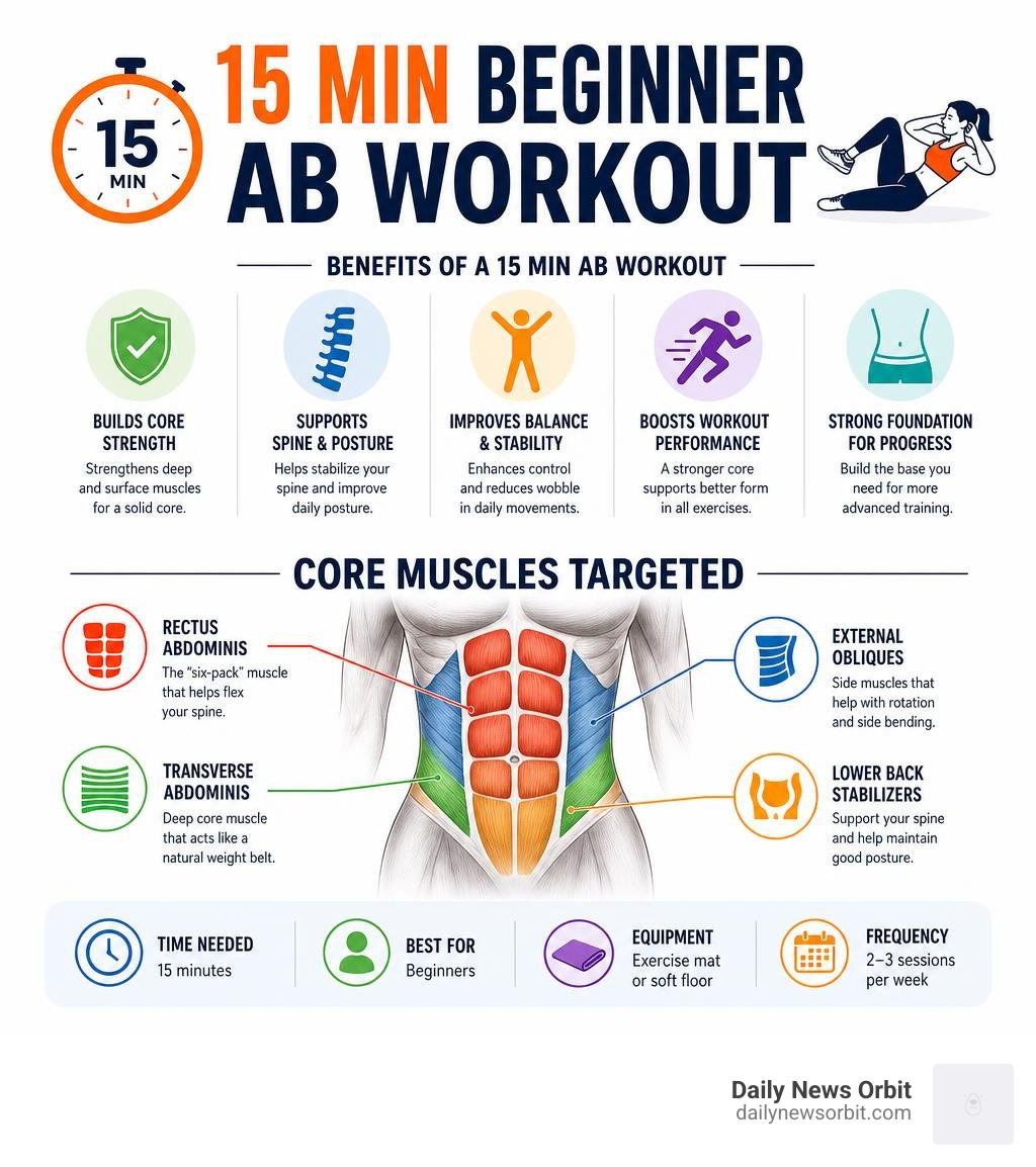 15 minute beginner ab workout benefits and core muscles targeted infographic