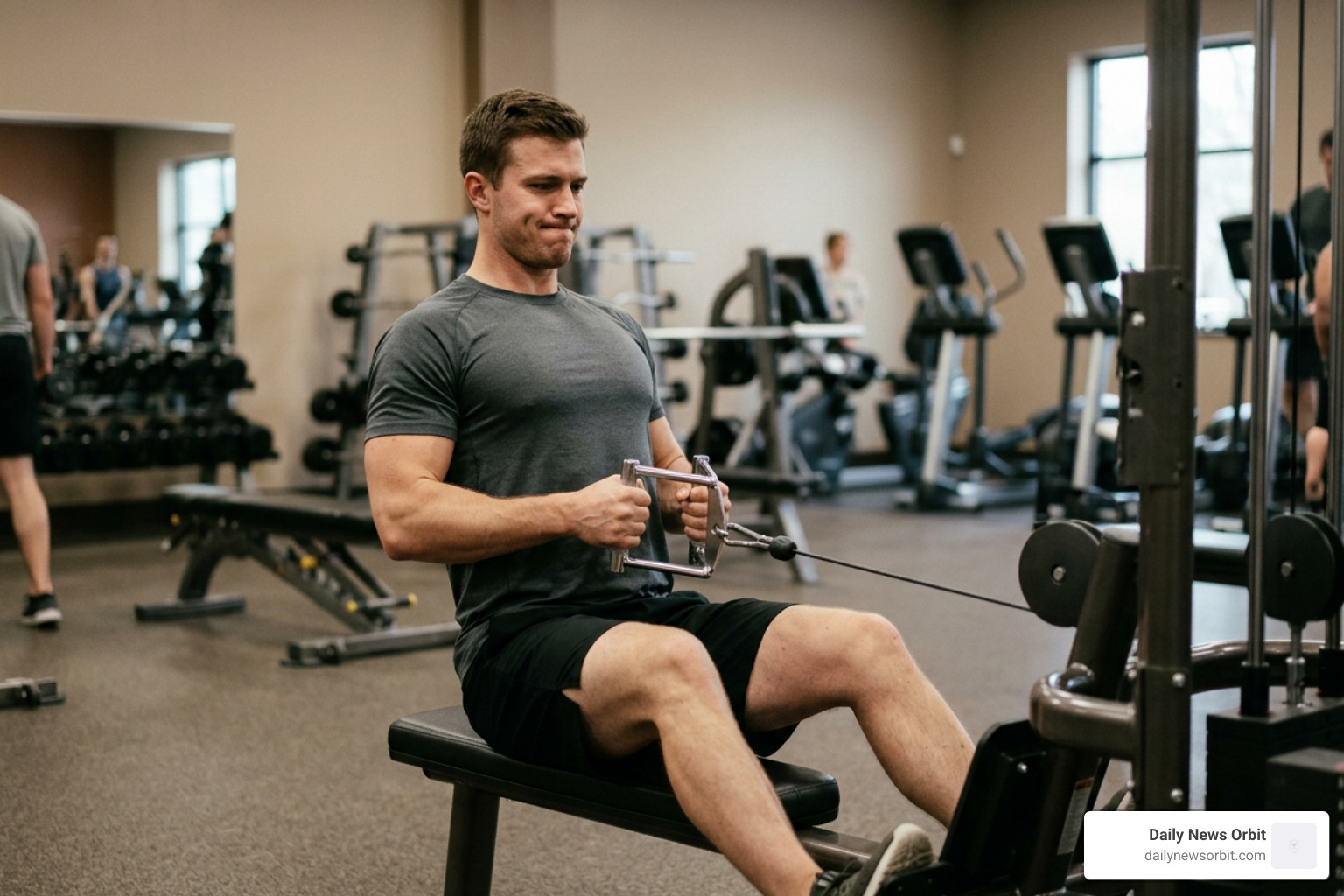 man doing seated cable rows for back strength