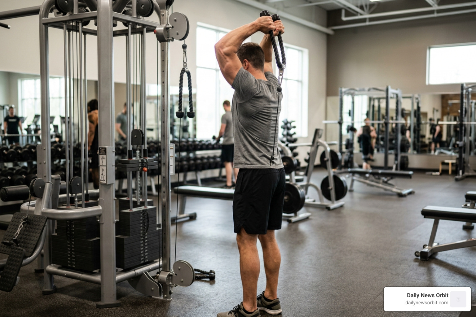 lifter executing overhead cable tricep extensions