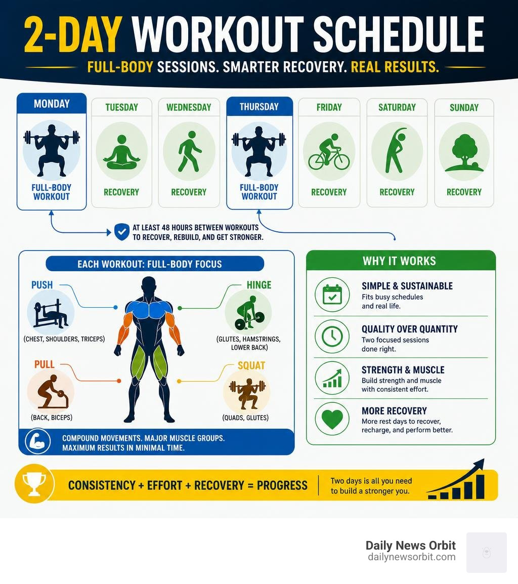 Two-day workout schedule with full-body sessions and recovery days infographic Two-day workout schedule with full-body sessions and recovery days infographic