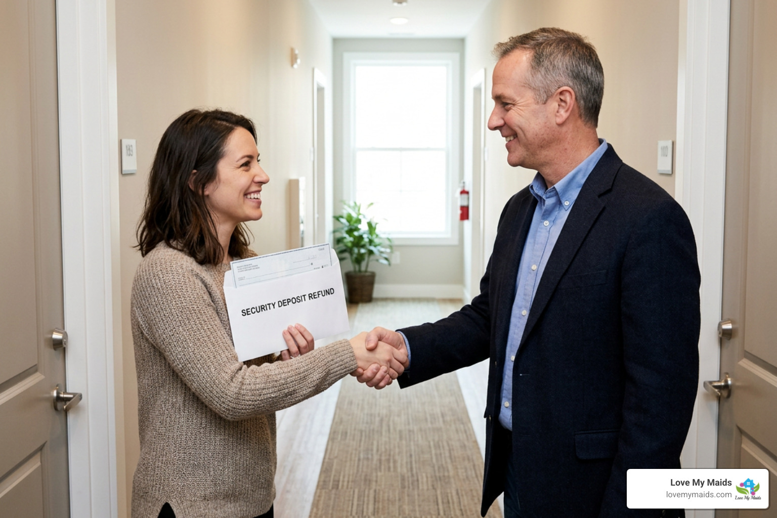 Happy tenant receiving full security deposit refund Happy tenant receiving full security deposit refund