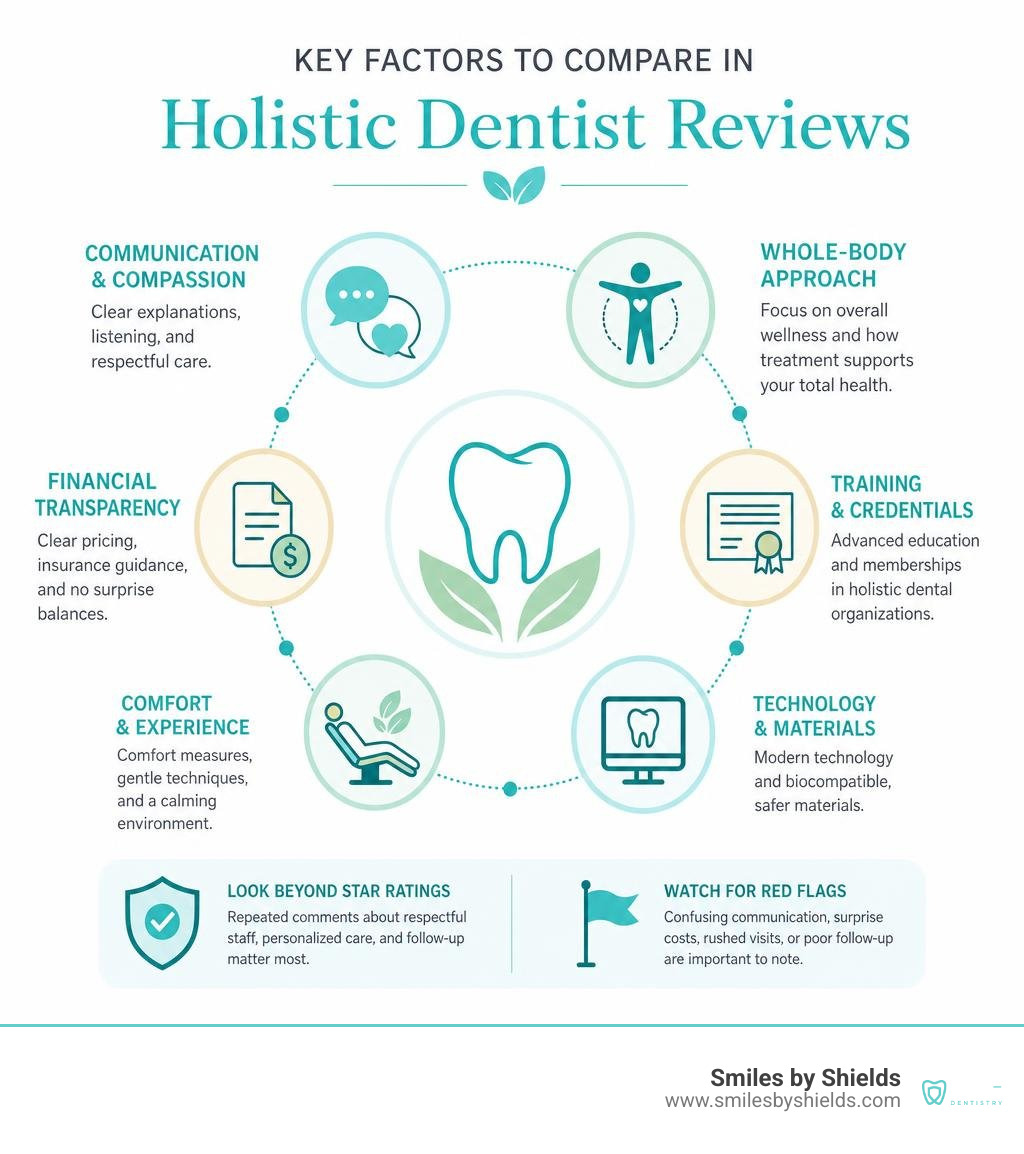 Key factors to compare in holistic dentist reviews infographic Key factors to compare in holistic dentist reviews infographic