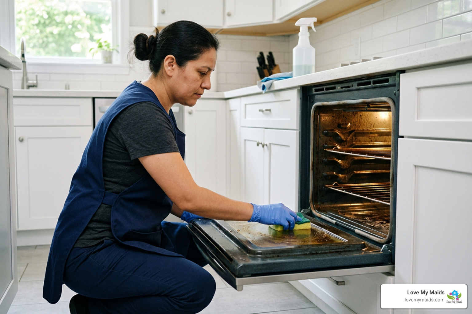 cleaner scrubbing an oven interior cleaner scrubbing an oven interior