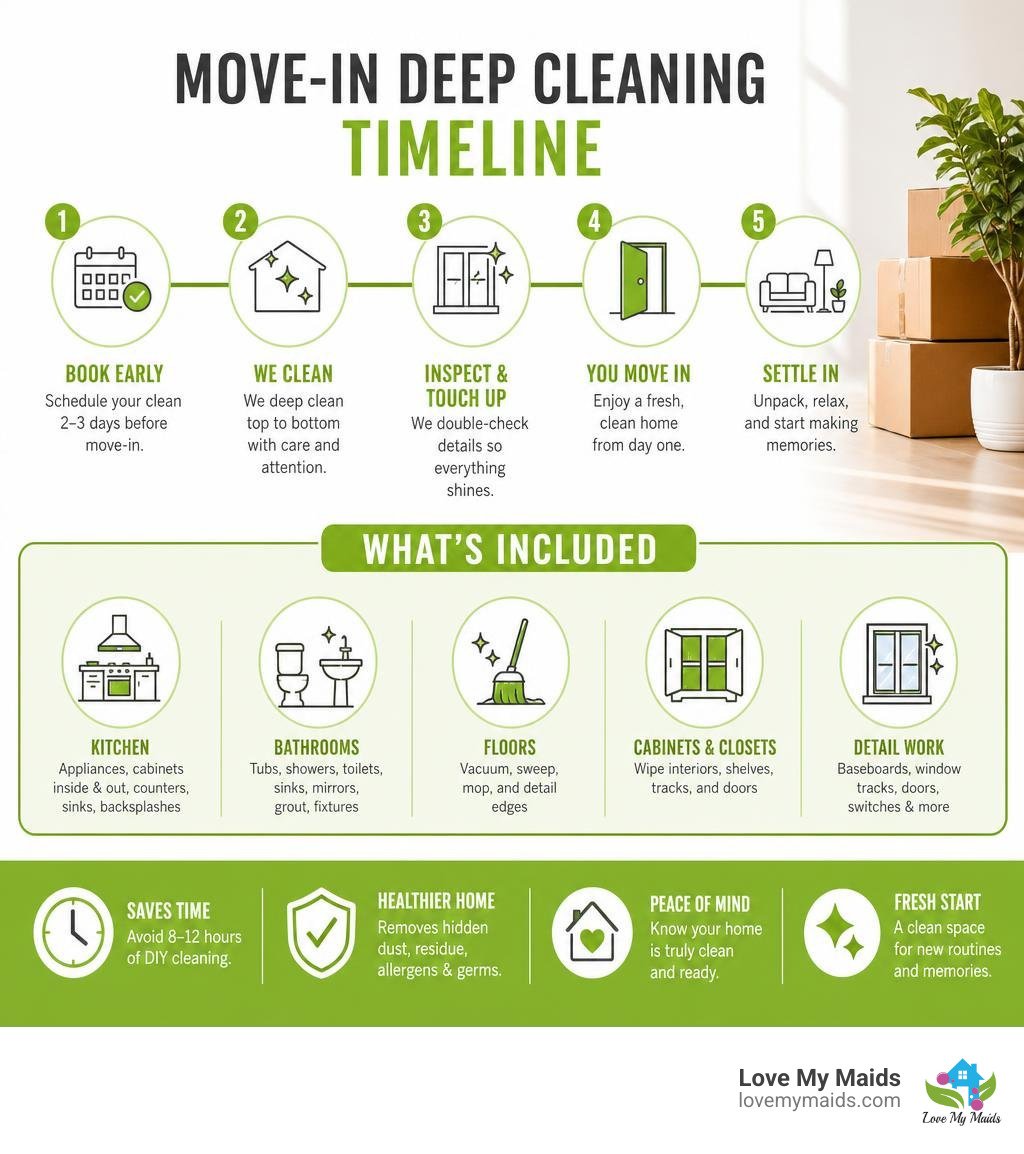Move in deep cleaning timeline and what the service includes infographic Move in deep cleaning timeline and what the service includes infographic