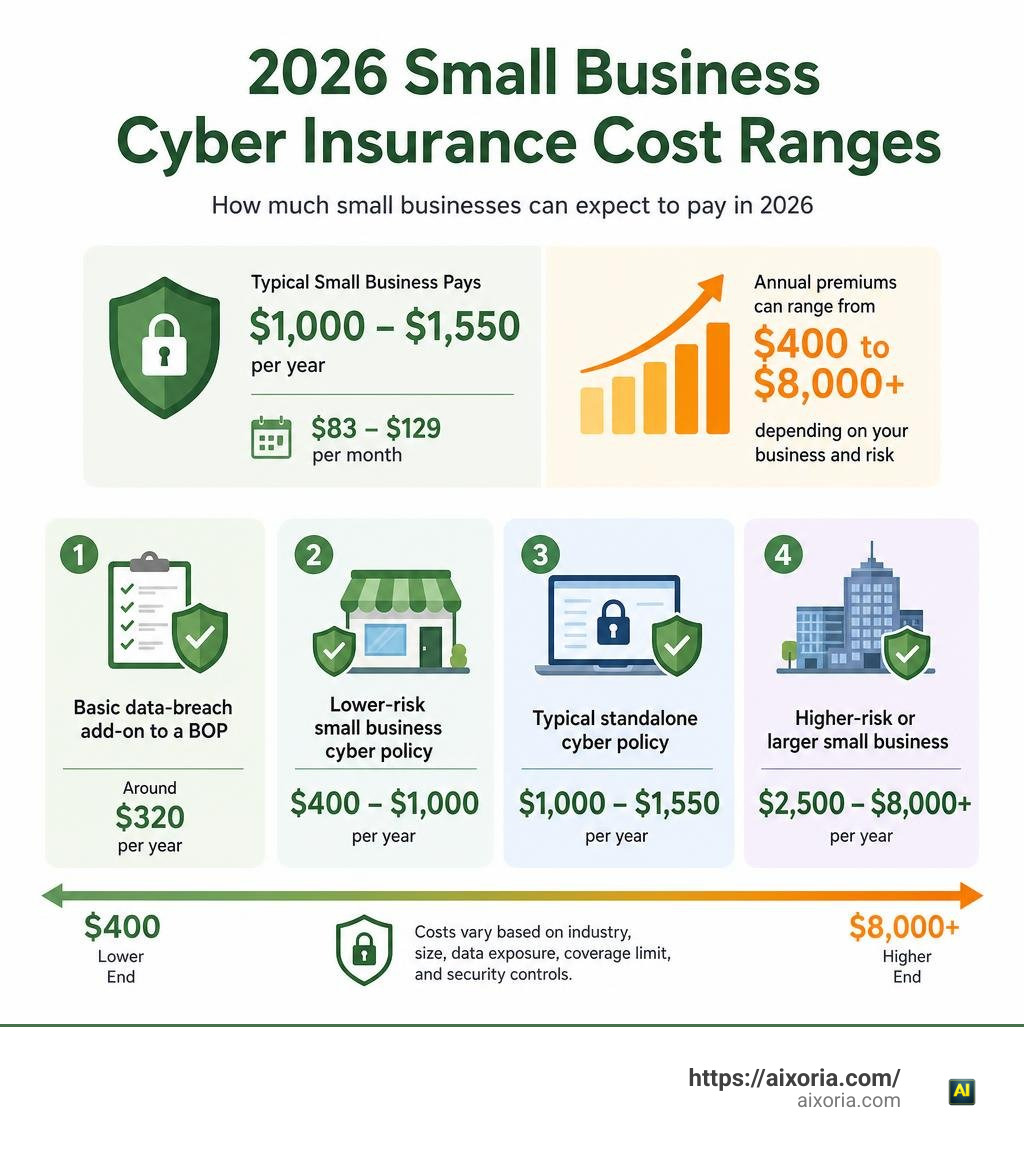 2026 small business cyber insurance cost ranges infographic