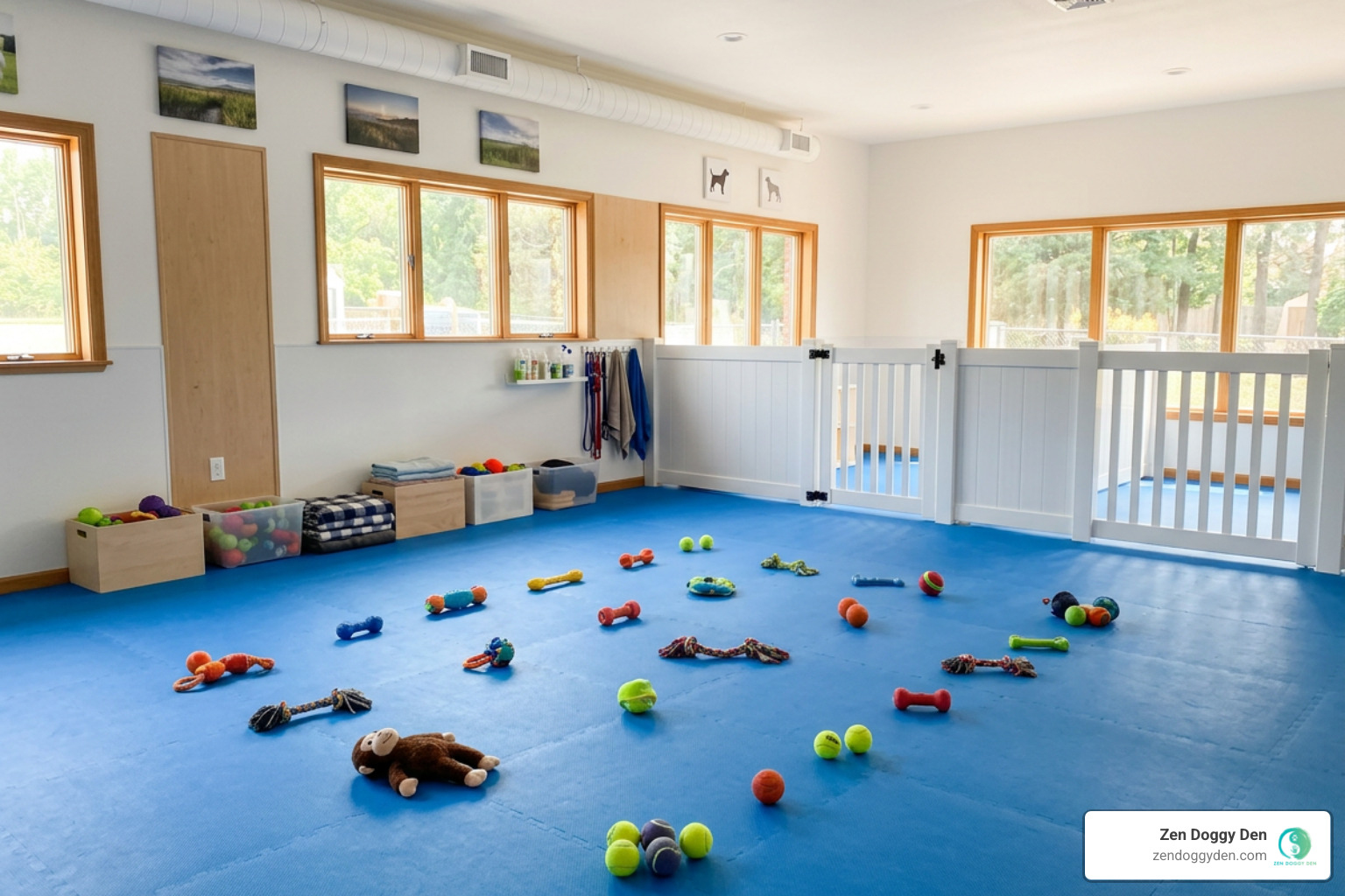 Clean indoor play area with padded flooring Clean indoor play area with padded flooring