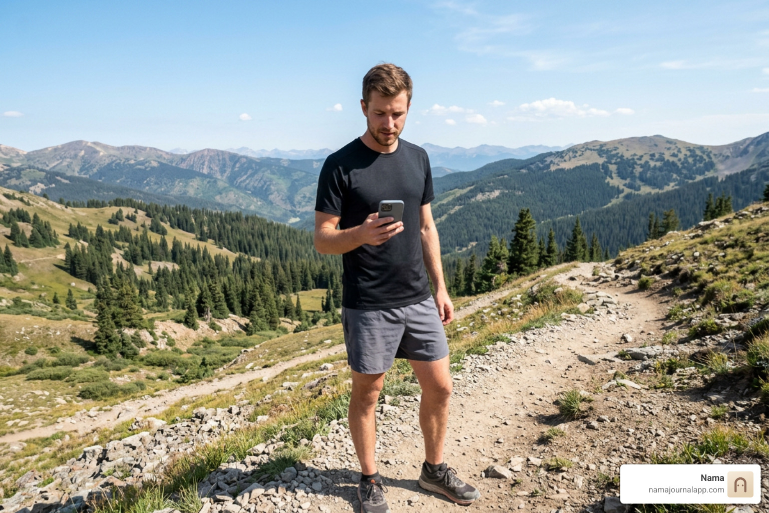 athlete tracking a workout on an iPhone with zero network signal outdoors athlete tracking a workout on an iPhone with zero network signal outdoors