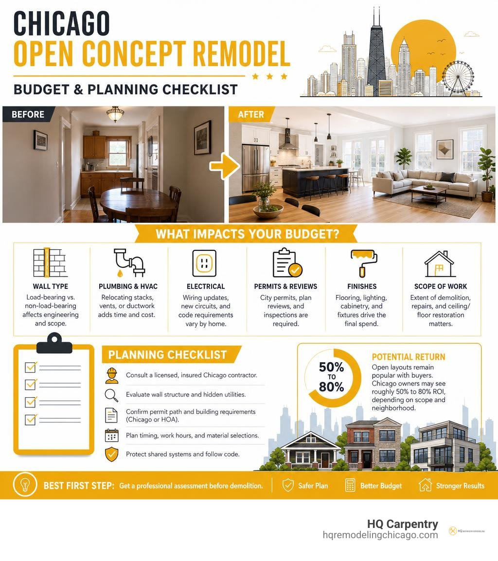 Chicago open concept remodel budget and planning checklist infographic Chicago open concept remodel budget and planning checklist infographic