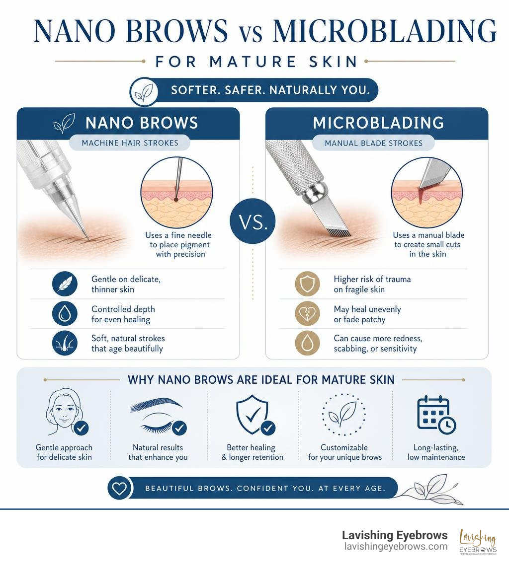 Nano brows versus microblading for mature skin infographic Nano brows versus microblading for mature skin infographic